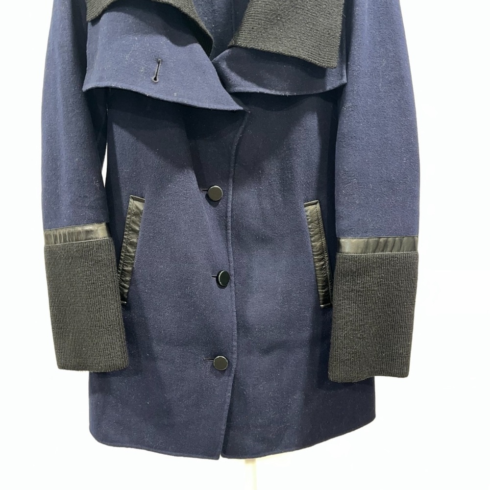Mackage Navy Wool Blend Pea Coat Knit Collar Jacket Medium - Picture 6 of 13